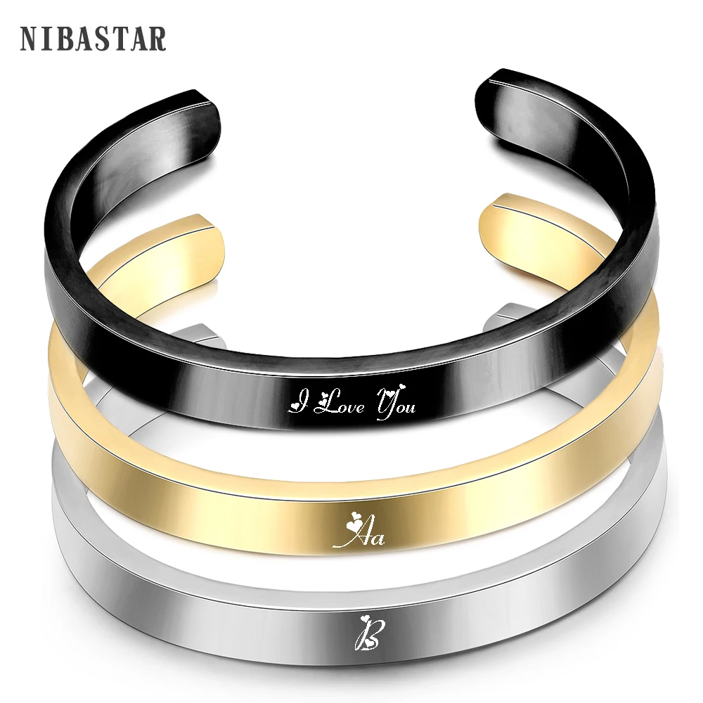 

Engraving Personalized Couple Cuff Bracelets for Men Women Bangle Stainless Steel Classic Lover DIY Jewelry Gift