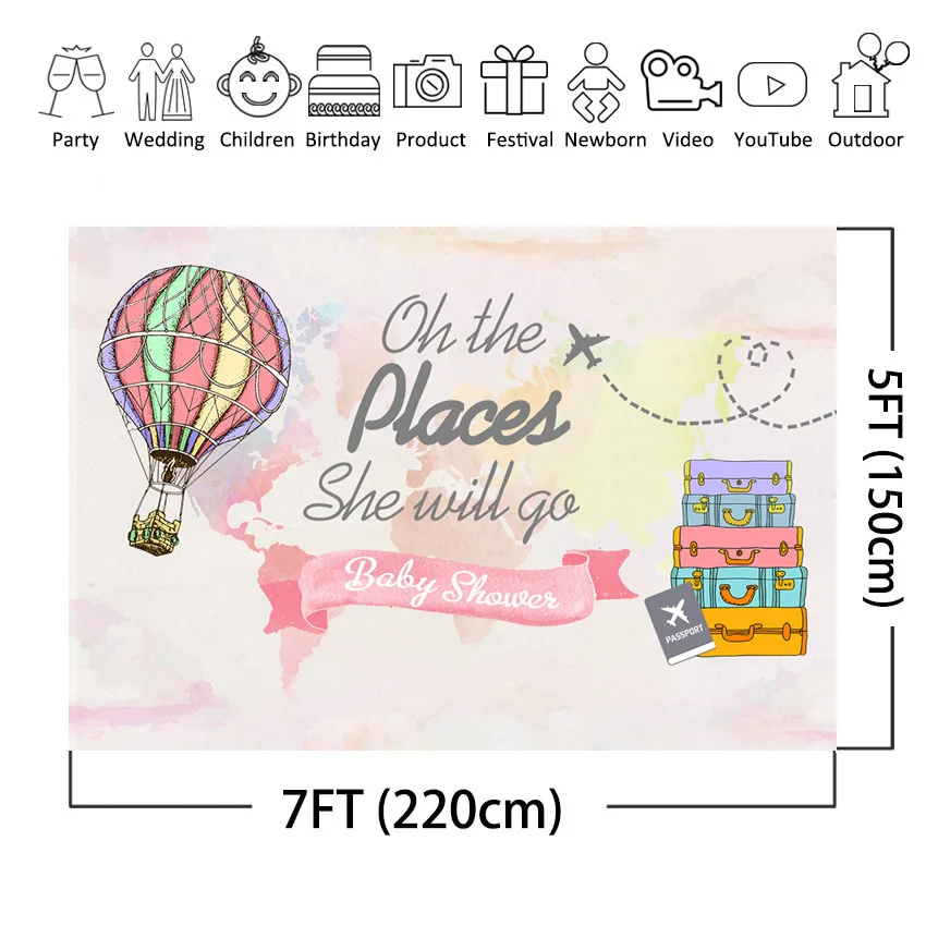 MOCSIKA Baby Dusche Kulissen heißer luft ballon Karte Abenteuer Thema Banner Dekoration Fotografie Kulissen Studio Schießt