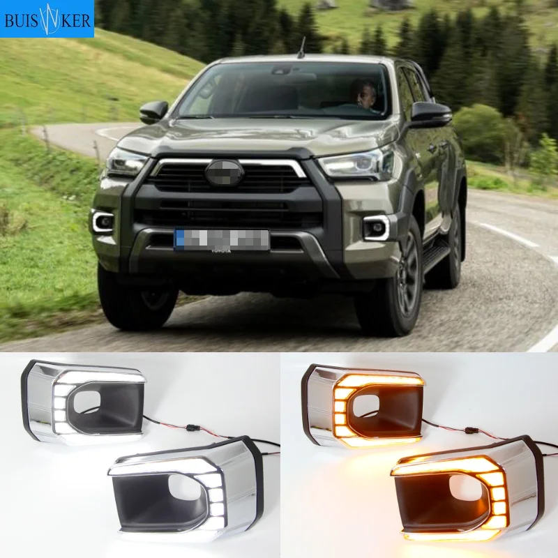 

1 Pair Car LED Daytime Running Light Turn Yellow Signal Relay 12V DRL Daylight For Toyota Hilux Revo Rocco 2020 2021