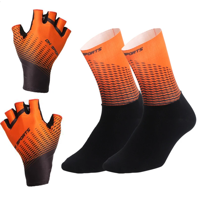 2024 Sports Unisex Cycling Half Finger Gloves Cycling Socks Sets Washable Bike Gloves Racing Bicycle Gloves for Man multicolour