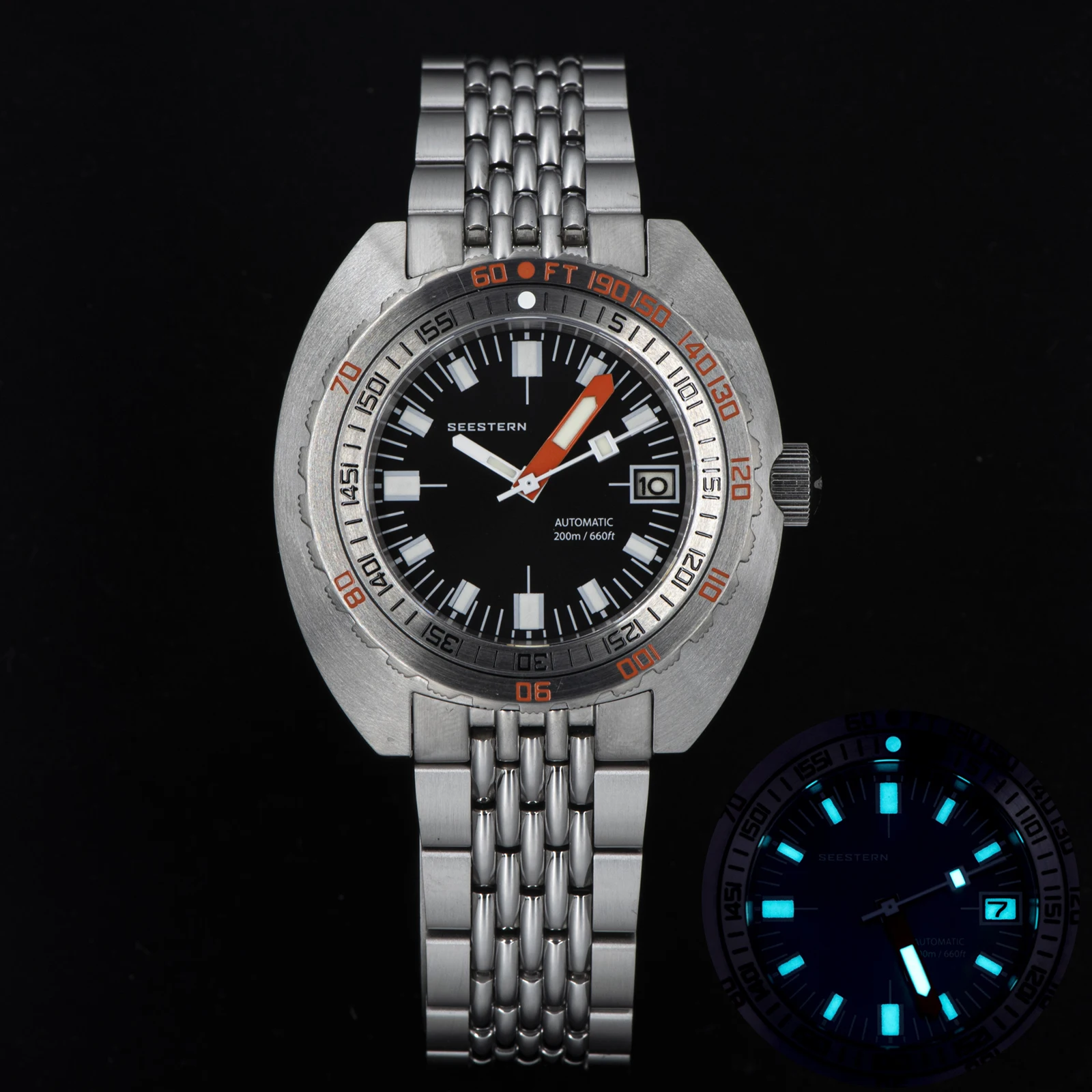 SEESTERN Taucheruhr für Herren SUB300T Sapphire NH35 automatische mechanische Uhren 20ATM wasserdicht leuchtende Armbanduhr Armee Zifferblatt