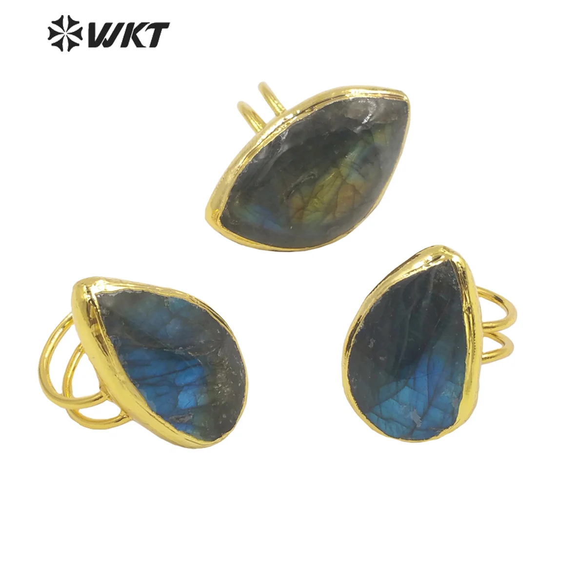 WT-R386 WKT Glittering Ring Oval shape Waterdrop Shape Labradorite Ring Ring Natural Gemstones Female Jewelry Party Rings