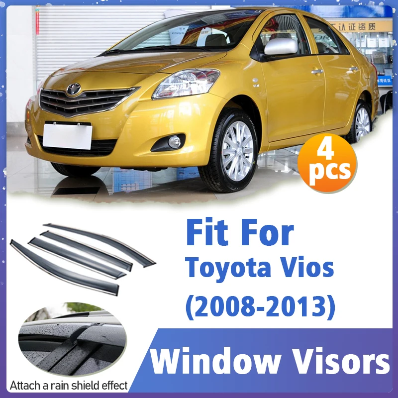 

Window Visor Guard for Toyota Vios 2008-2013 Vent Cover Trim Awnings Shelters Protection Sun Rain Deflector Auto Accessories