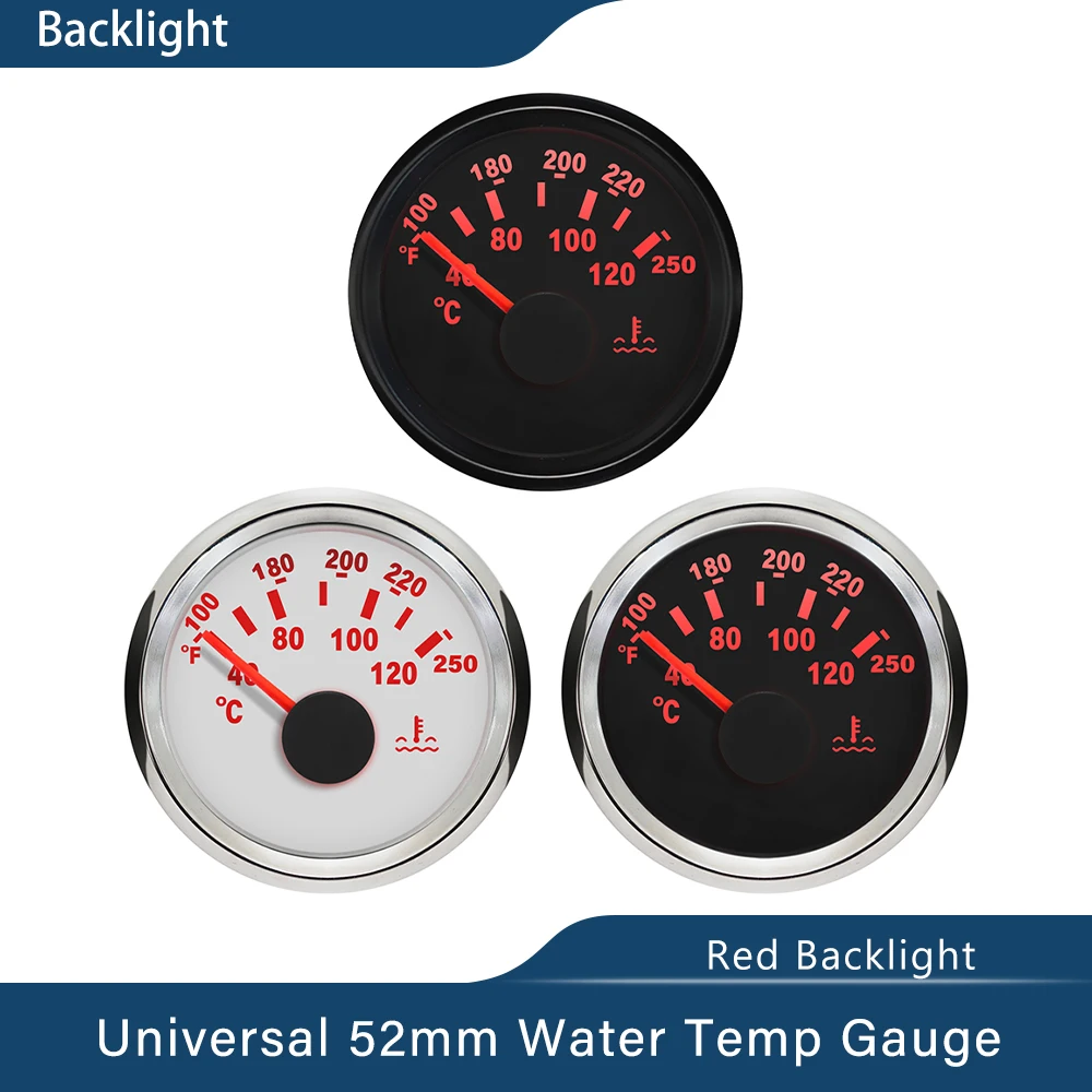 New Universal Waterproof 52mm Water Temp Gauge Meter 40-120 Celsius for Boat Car Yacht 12V 24V with Red Backlight