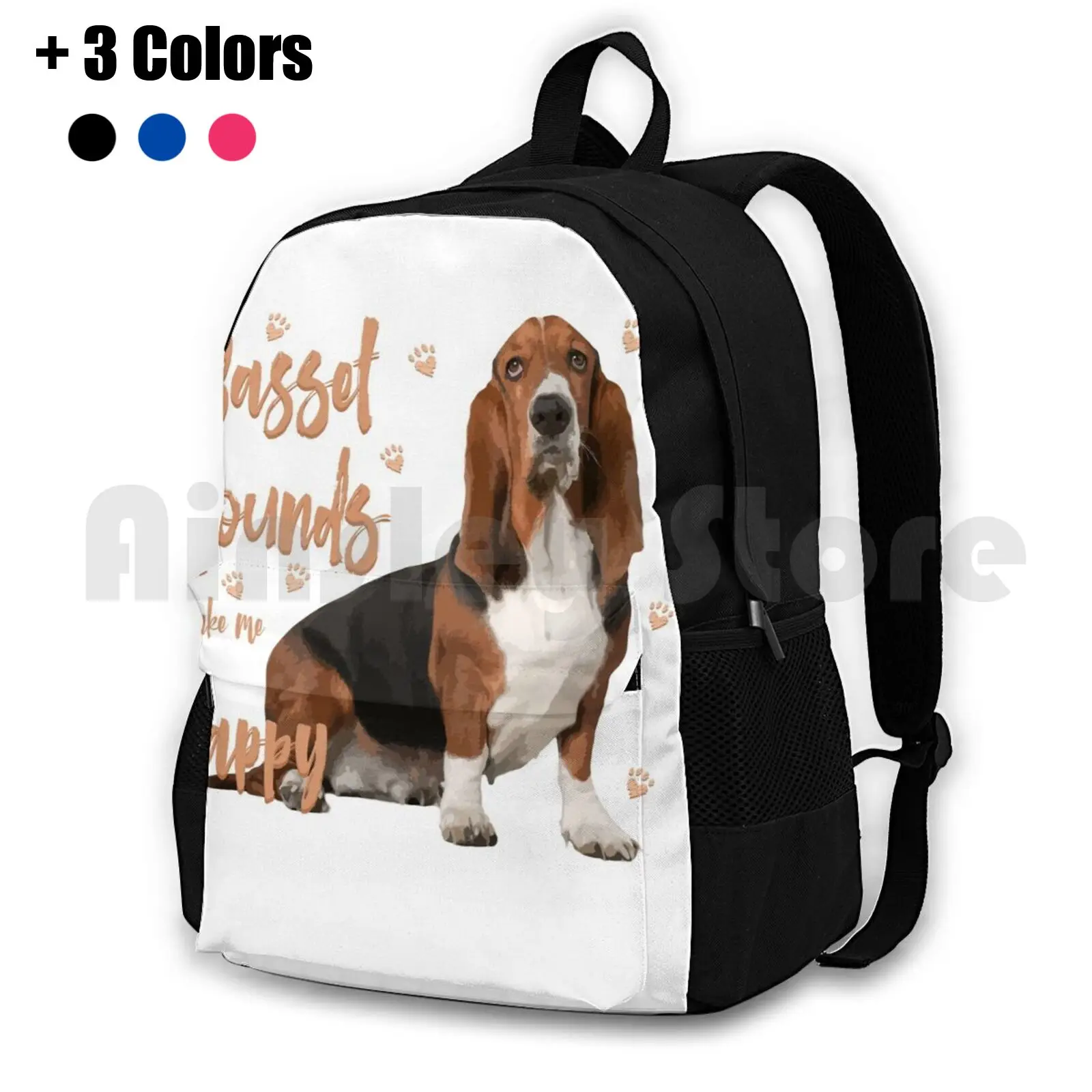 Basset Hounds Make Me Happy! Outdoor Hiking Backpack Riding Climbing Sports Bag Basset Hound Basset Hound Dog Basset Hound