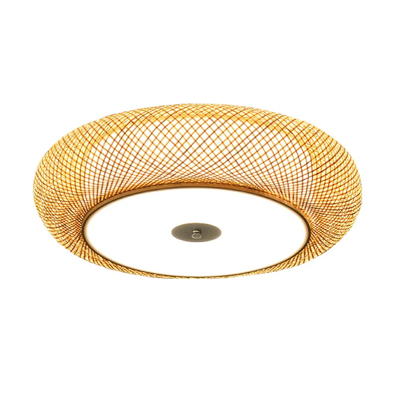 40/50/60cm Round Bamboo Wicker Rattan Circle Ceiling Lighting Fixture Japanese Hardwired Plafon Lamp Tatami Bedroom Living Room