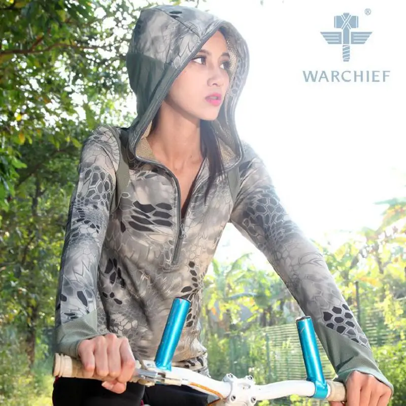 Warchief Outdoor Cycling Women Camouflage Long Sleeve Jerseys Hooded Windproof Bicycle Jersey Jacket Cycling T shirt Clothing