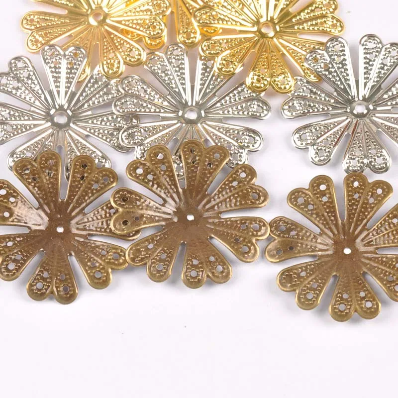 40mm gold/silver/Bronze Antique Flowers Wraps Filigree Connectors For Jewelry Metal Craft Embellishment Scrapbook Decor YK0762-2