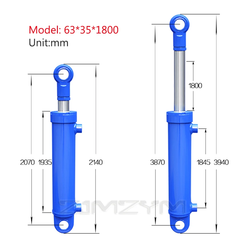 63*35*1800-2000mm Heavy-duty dwukierunkowy podnośnik hydrauliczny Cylinder narzędzia hydrauliczne mały rozłupywarka 5 ton siłownik hydrauliczny