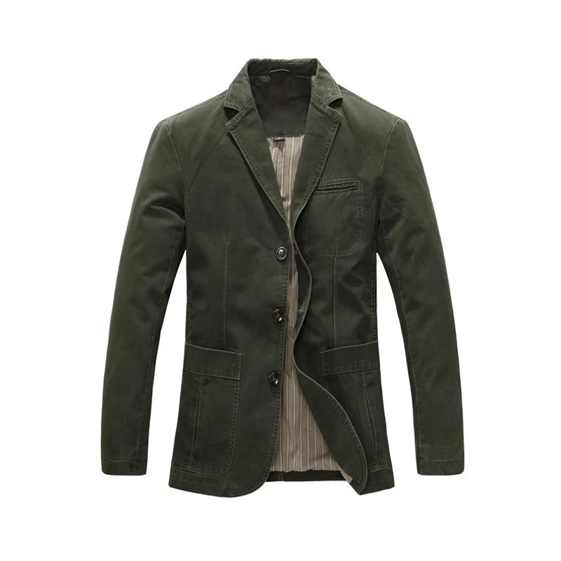 

Men Casual Blazer Spring Autumn Loose Suit Jacket Military Outdoor Black Khaki Army Green Single Breasted 3 Buttons 100% Cotton