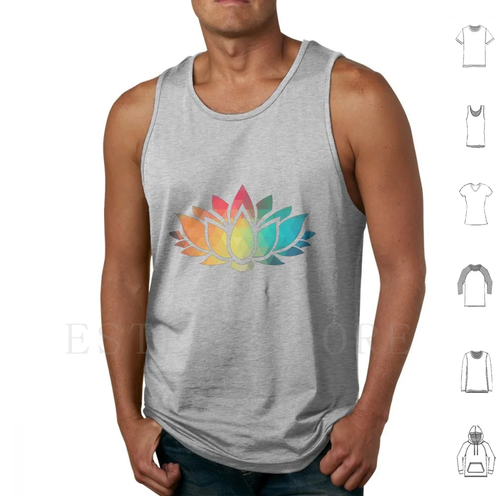 Rainbow Color Patterns Lotus Flower Tank Tops Vest Cotton Rainbow Color Patterns Lotus Flower Black White Background Abstract