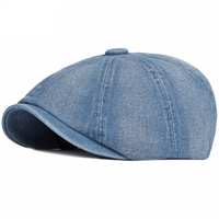 HT3777 Berets Men Women Flat Cap Hat Washed Cotton Denim Beret Cap Vintage Artist Painter Beret Hat Unisex Octagonal  Cap