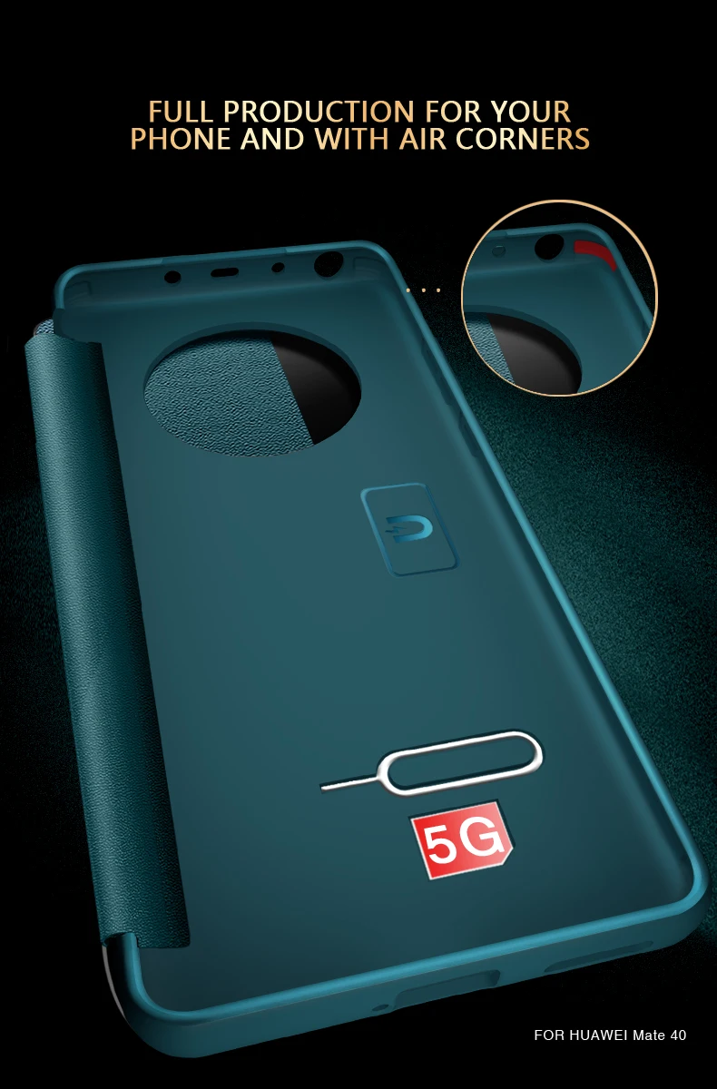 Wegańskie skórzane etui na Huawei Mate 30 40 40E 50 50E 60 Pro z klapką z magnetyczną klapką z przyssawką z bocznym widokiem, Auto Wake Up Sleep