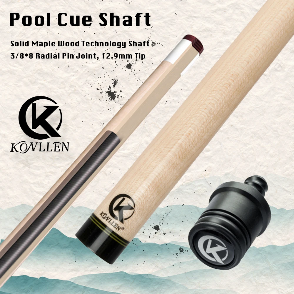 KONLLEN Solid Maple Wood Technology Shaft Billiard Pool Cue Kit Shaft 3/8*8 Radial Pin Joint 12.9mm Tip Carbon Fiber Tube Shaft