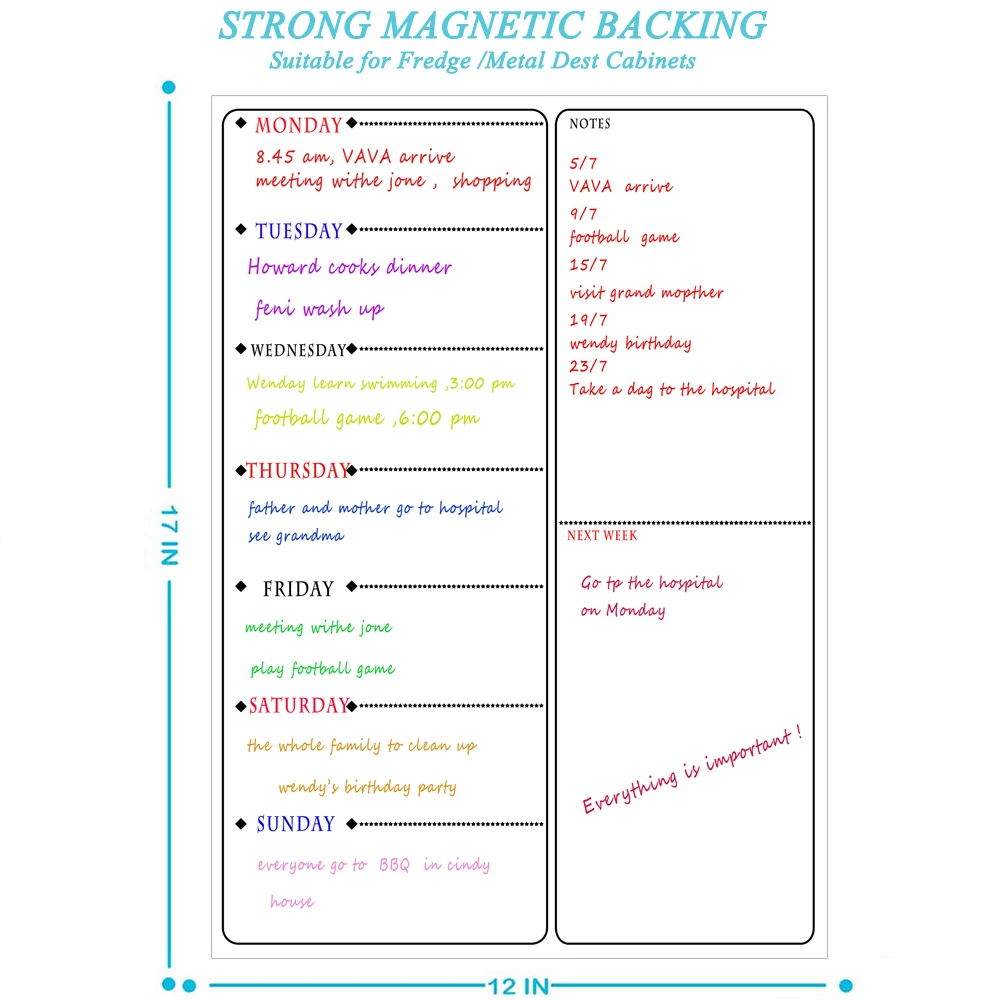 แม่เหล็ก Weekly Planner สำหรับห้องครัวตู้เย็นแบบแห้งรายเดือน Organizer To Do List Notepad แม่เหล็กตู้เย็น