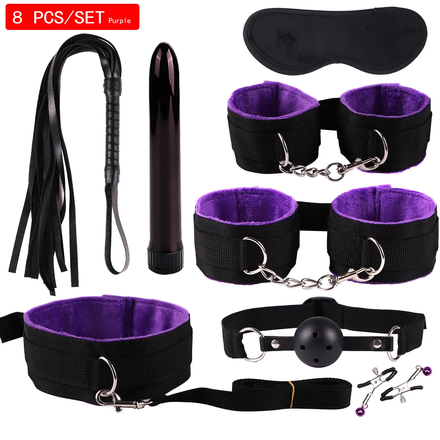 Sexy nylon BDSM Kits Plush Sex Bondage Set Handcuffs Sex Games Whip Gag Nipple Clamps Sex Toys For Couples Exotic Accessories