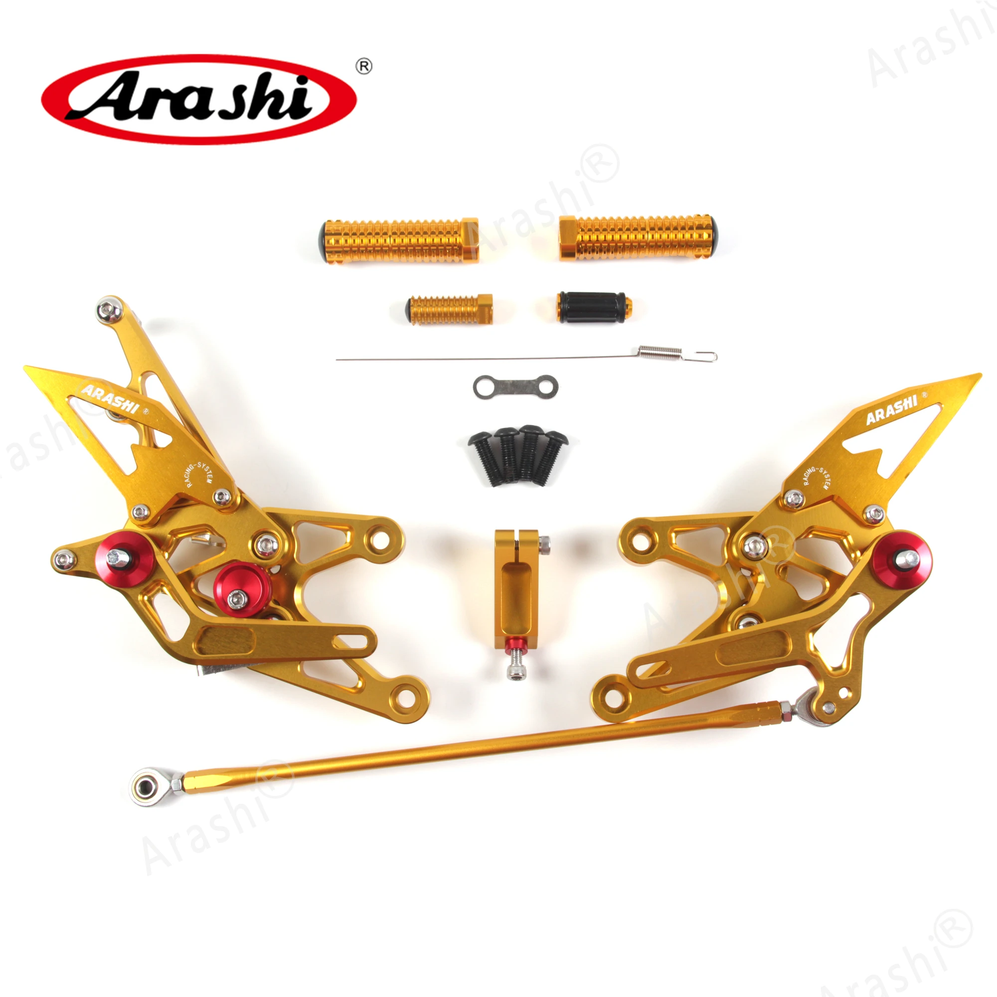 Arashi For YAMAHA YZF R1 2007 2008 CNC Adjustable Footrest Foot Pegs Rider Rear Sets Rearset Footrest Foot Rest Aluminum Gold