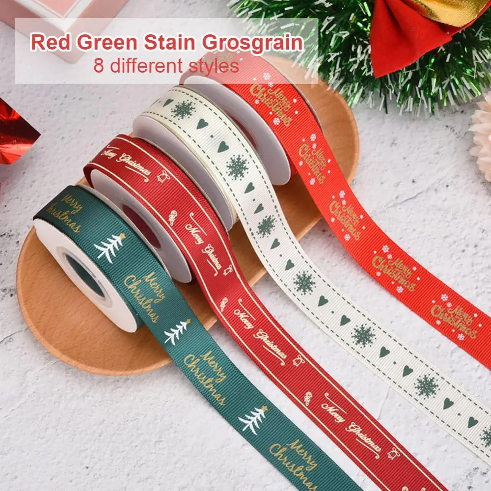 10m Christmas Decoration Ribbon Printed Elk Thread Merry Christmas Ribbons for Christmas Decoration DIY Packaging Gift Wrapping