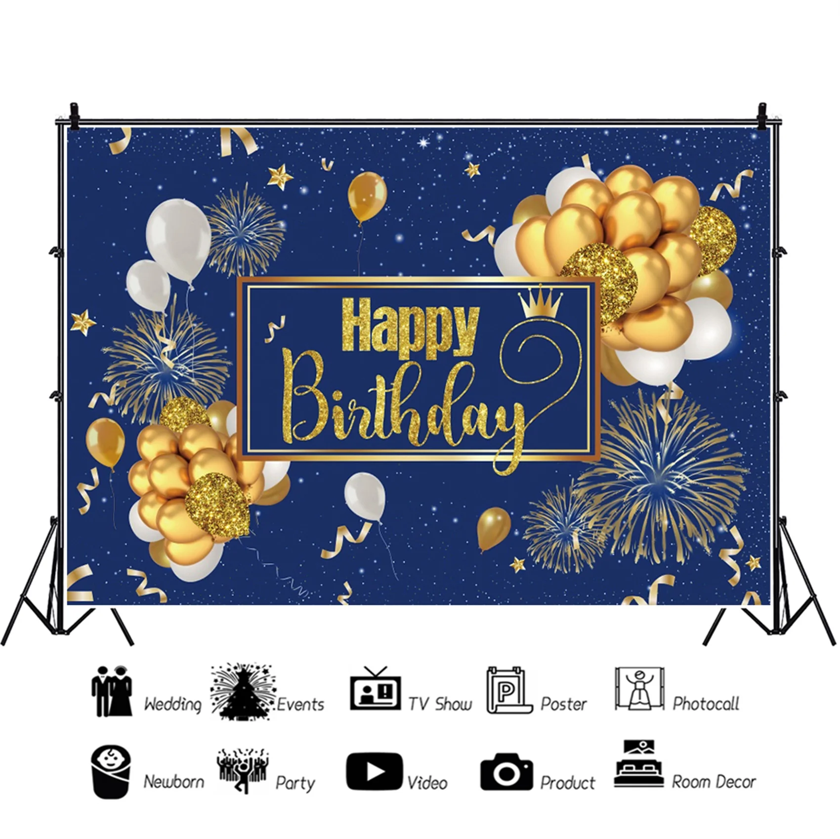 Yeele Photocall Adult Birthday Backdrop Gold Balloon Firework Party Decor Photography Background For Photo Studio Photographic