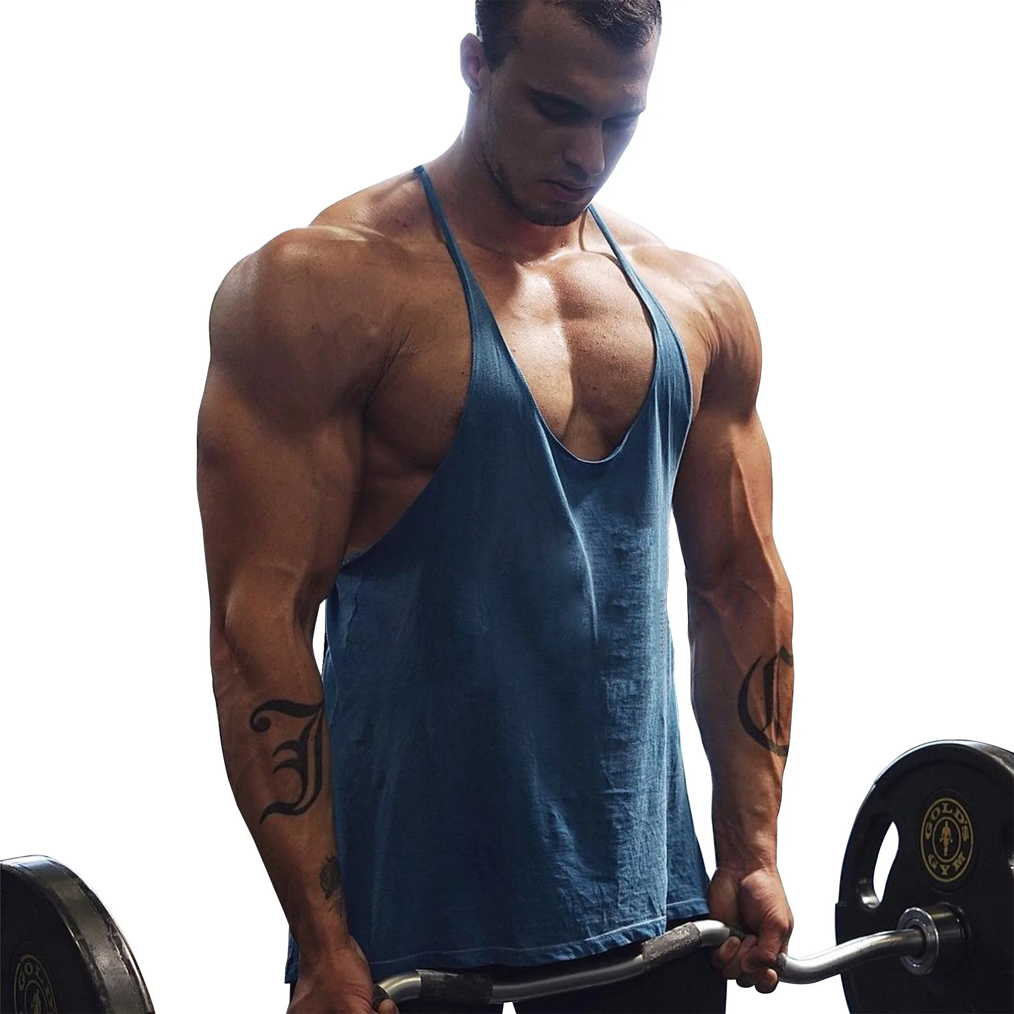 Men\'s Gym Workout Bodybuilding Cotton Tank Tops Y Back Fitness Thin Shoulder Strap Muscle Fit Stringer Sleeveless Shirt