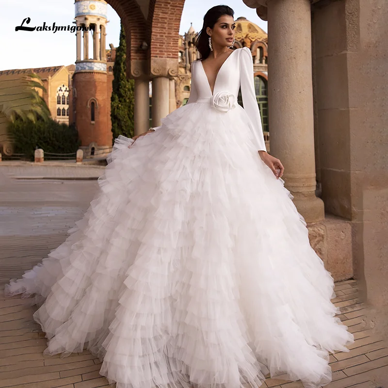 

Laksgmigown Charming Ball Gown with Long Sleeve V-neckline Plus Size vestido de noiva Simple Wedding Dress 2023 High Quality