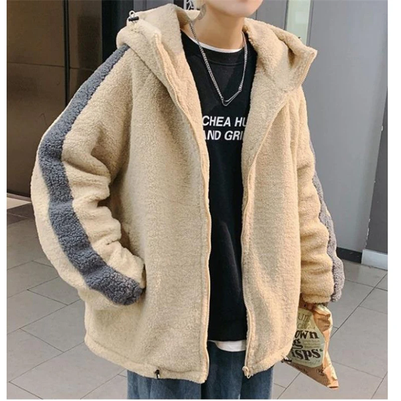 Casacos de lã de cordeiro para homem 2021 inverno quente moda outerwear zíper topos sólido engrossar jaqueta casual streetwear...