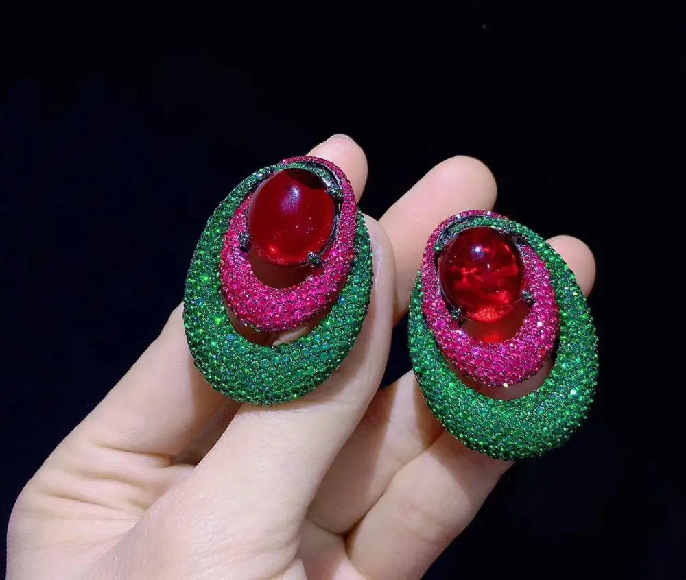 

multi color green and red mixed color 925 sterling silver with cubic zircon stud earring fine women jewelry free shipping