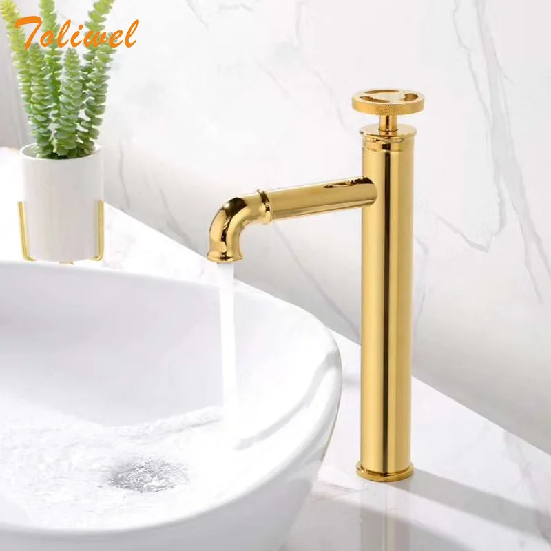 

Tall Bathroom Basin Faucet Cold Hot Mixer Wash Basin faucets Deck Mount Black Gold Industrial Style