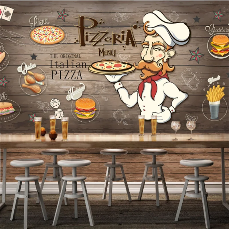 Custom French fries Pizza Wall Paper 3D Burgers Western Fast Food Restaurant black Background Wall Mural Wallpaper 3D Snack Bar