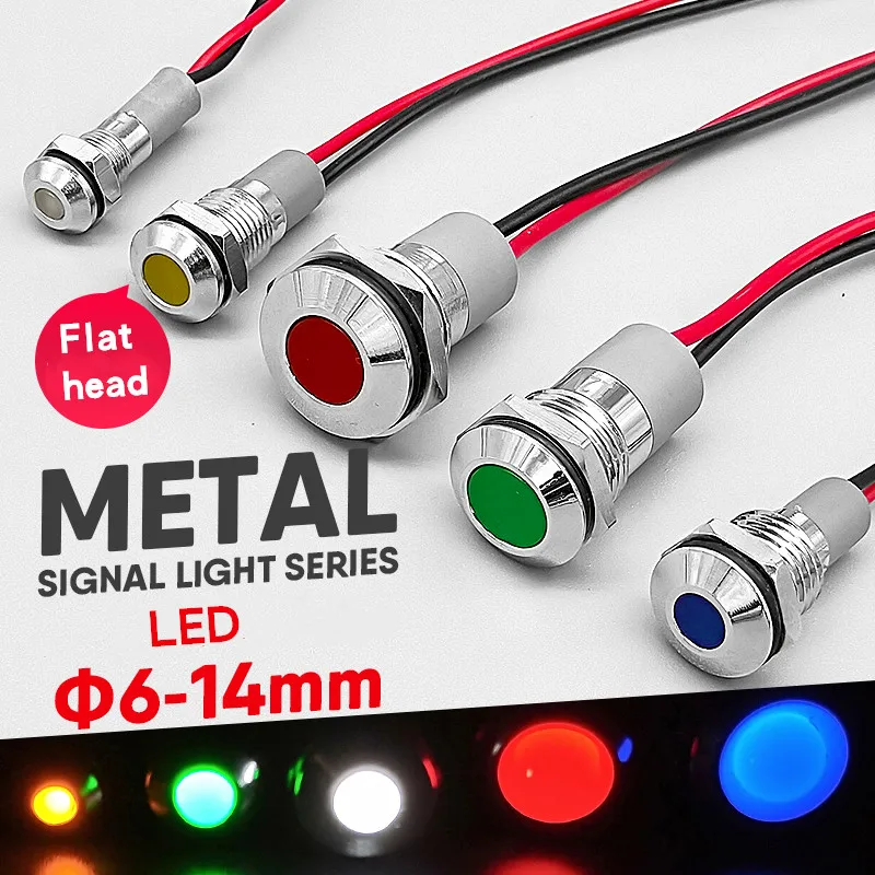 1 Buah 6Mm 8Mm 10Mm 12Mm 14Mm 3V 5V 12V 24V 110V 220V Tahan Air IP67 Logam LED Indikator Peringatan Lampu Sinyal Lampu Pilot Kawat