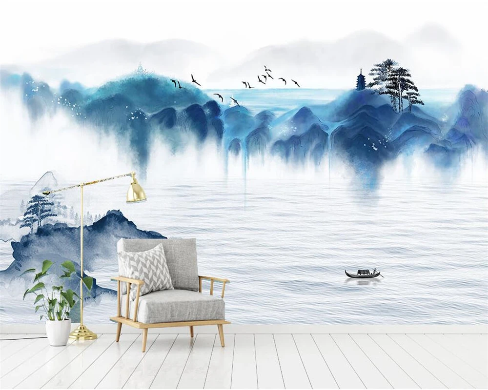 

beibehang papel de parede Customized modern new bedroom living room new Chinese ink landscape background wallpaper