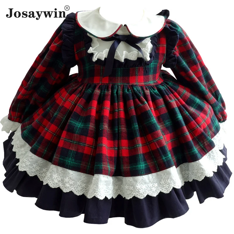 Kids Dress for Girls Baby Lolita Party Dress Kids Autumn Winter Wedding Dresses Girl Ball Gown Plaid Bow Princess Vestidos