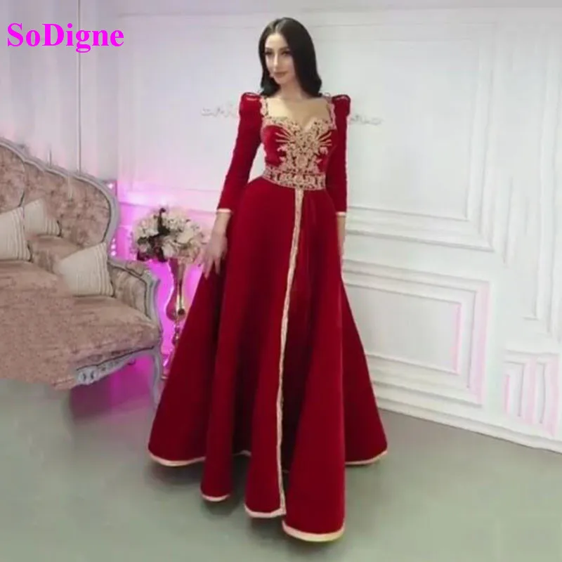 SoDigne/марокканские вечерние платья caftan с v-образным вырезом, длинными рукавами, в арабском стиле, для особых случаев, кружевные мусульманские Вечерние платья