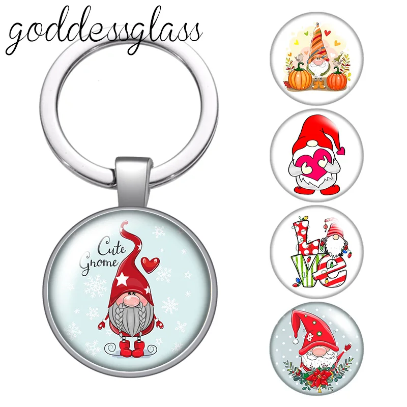 New Christmas Santa Claus Cute ghome glass cabochon keychain Bag Car key chain Ring Holder Charms keychains gift