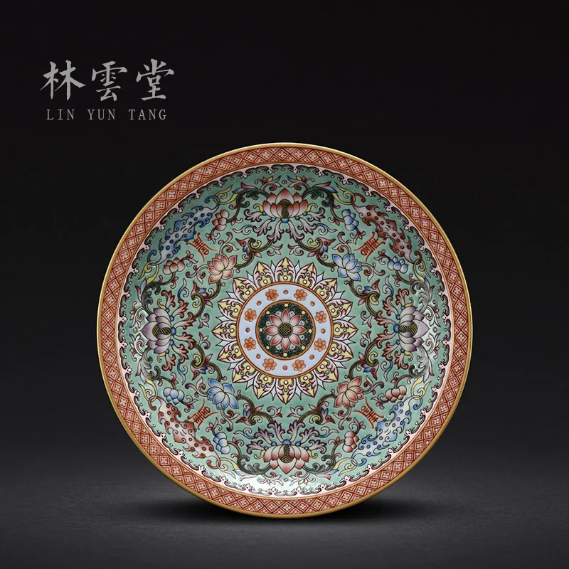 hand-painted green enamel pot with tangled branches and lotus inherits Jingdezhen's hand-made ceramic decoration