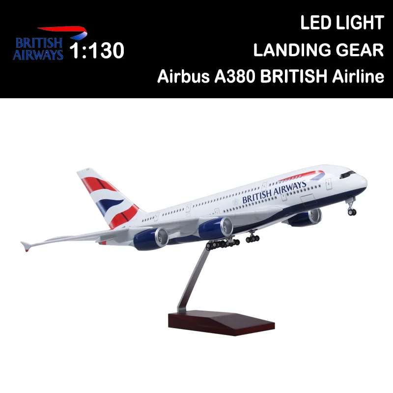 

1/160 50CM Airplane 380 A380 BRITISH Airline Model Light Wheel Diecast Plane for Collection Airliner Gift Toys Display