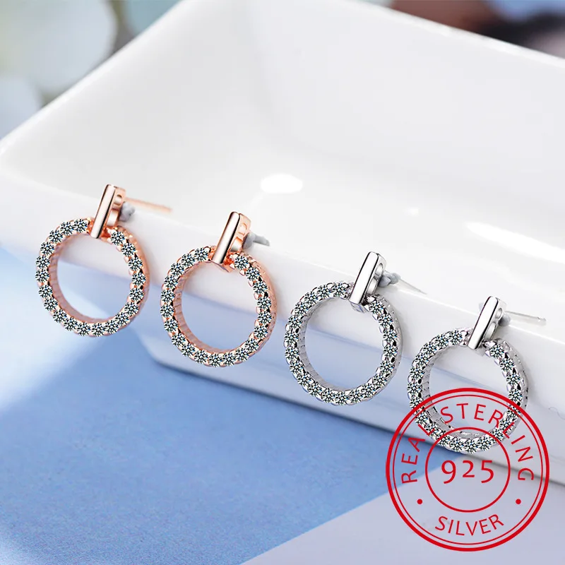 Pure Sterling Silver 925 Lovely Round Stud Earrings for Women with Tiny CZ Minimalist 925 Earrings Jewellery Gifts Bijoux