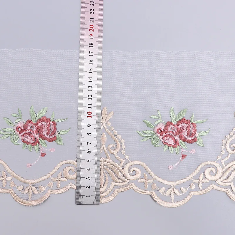 5Yards Gold Pink Handmade DIY Clothing Accessories Floral Embroidery Lace Fabric Curtains Sofa Lace Trim For Wedding Dress 18cm