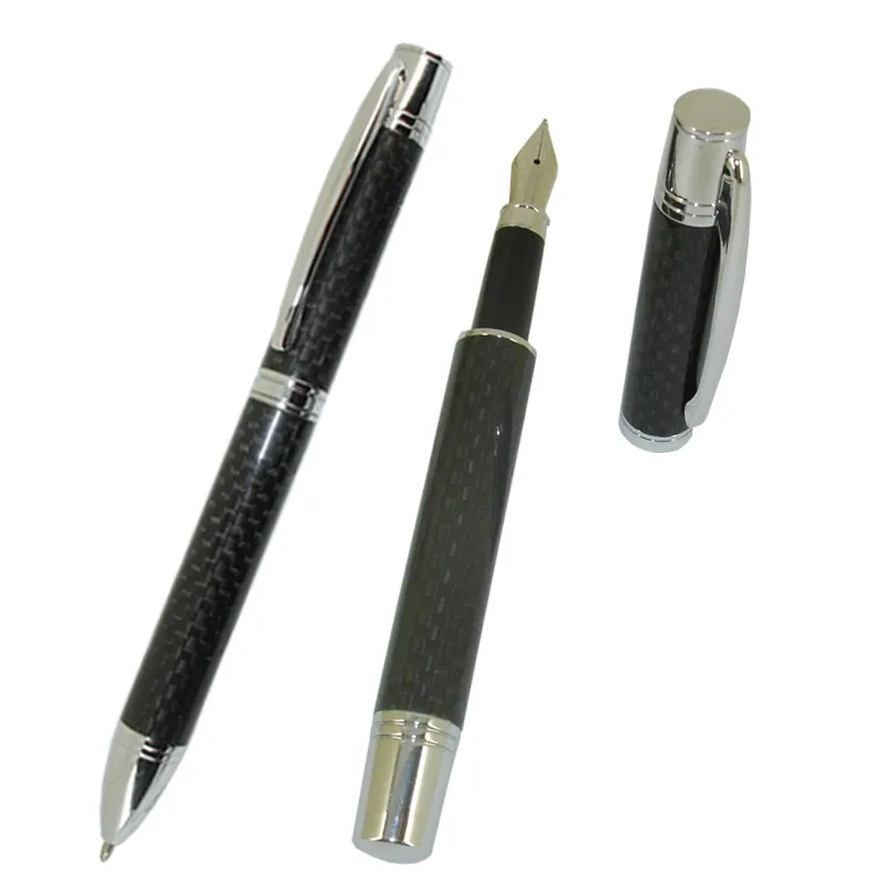 

ACMECN Unique Full Carbon Fiber Ball Pen & Fountain Pen Sets Office Stationery Liquid ink Signature Twin Pens for Business Gifts