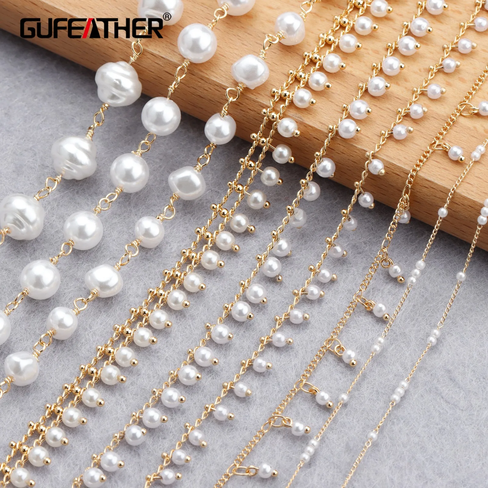 GUFEATHER C179,diy chain,pass REACH,nickel free,18k gold plated,copper,plastic pearl,diy bracelet necklace,jewelry making,1m/lot