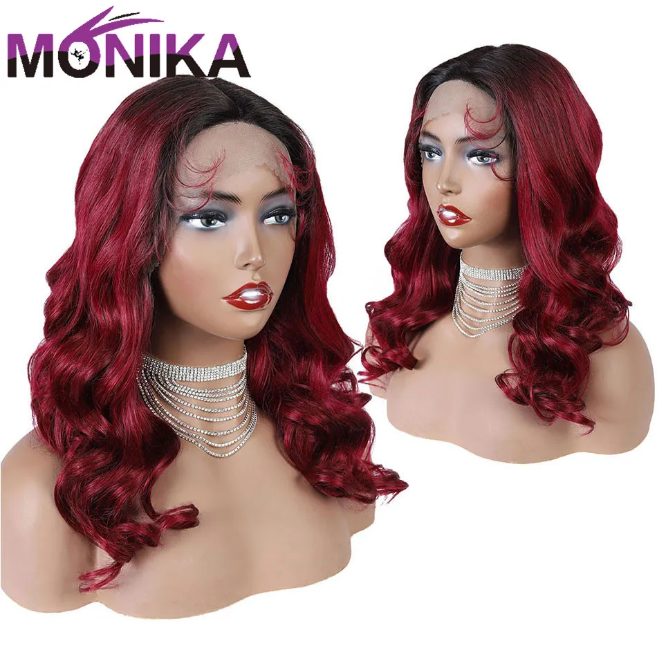 Monika – perruque indétectable sans colle pour femmes noires, cheveux naturels Remy, couleur bordeaux, densité 150%, 1B99J