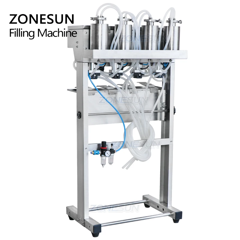 ZONESUN Parfüm Füll Maschine 4 Köpfe Parfüm Füllstoff Pneumatische Vakuum Level Control Glas Flasche Gerät Vier Kopf