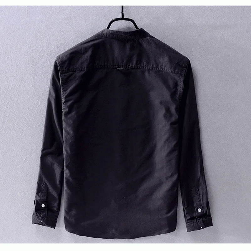 

Новый стиль, рубашка с длинными рукавами и воротником-стойкой, мужские брендовые модные рубашки из чистого хлопка для мужчин, однотонные 6-цветные сорочки Homme Camisas