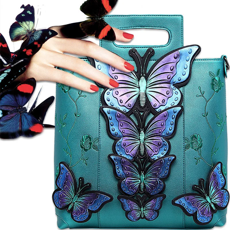 Women New Fashion Large Capacity National Style Butterfly Embroidery Painted Tote ShoulderBag Evening Bags Party Daily