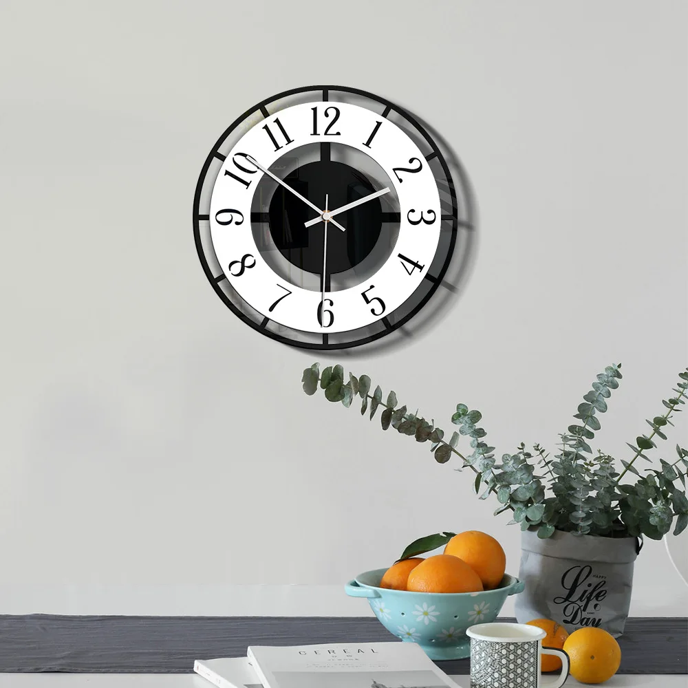 

Acrylic Wall clock Creative living room black and white transparent clocks