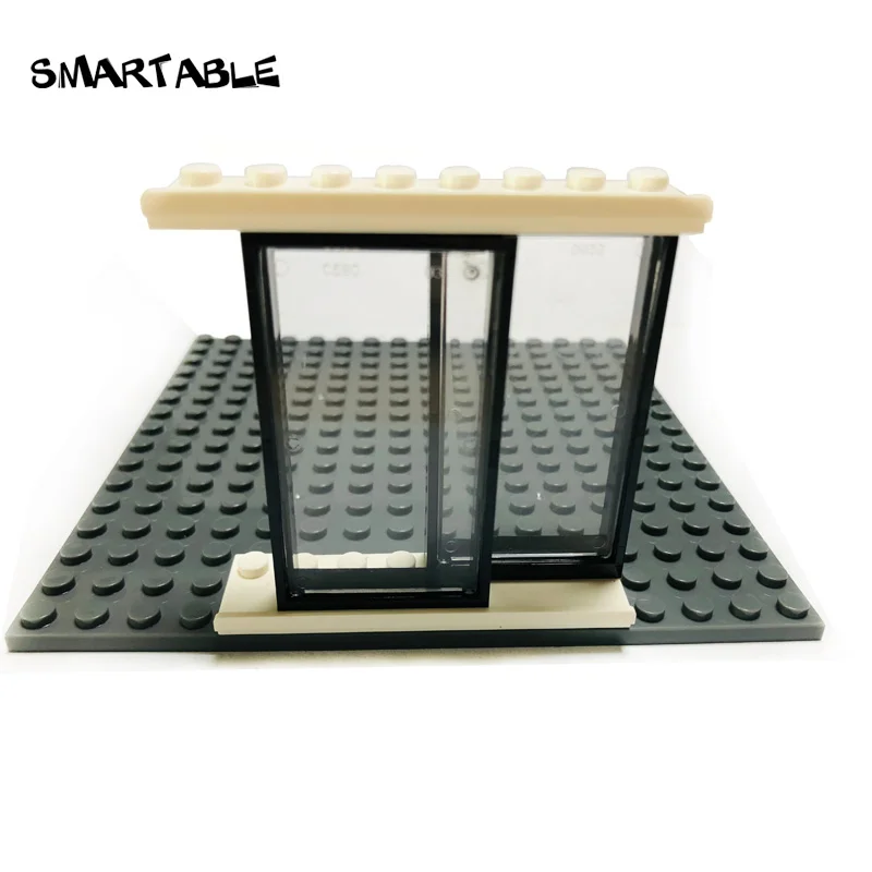 Smartable Sliding Door Set With Rail Glass Window Building Blocks Brick MOC Parts Toys For Creative House Store Villa 4sets /Lot