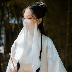 Hanfu Solid Color Veil Female Antique Cover Face Sunproof Semi Transparent Versatile Mask Dust Protection Cosplay Opera Mask