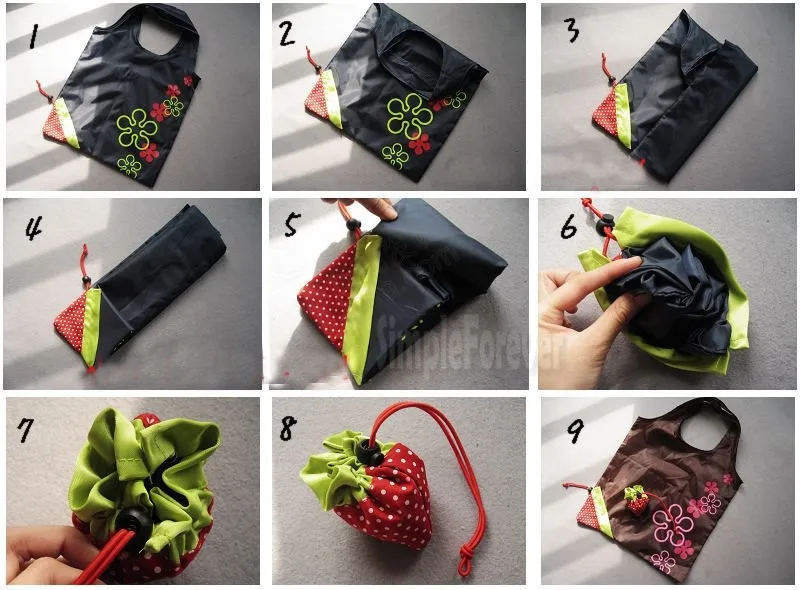 Wholesale 500pcs/lot Portable Cute Eco Reusable Storage Package Tote Folding Foldable Strawberry Bag Home