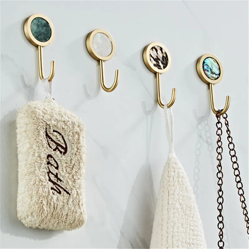 Creativity Hook Solid Brass With Jade Wall Hanging Clothes Hanger Furniture Brush Golden Rustproof Key Hooks Cabinet Robe Hooks