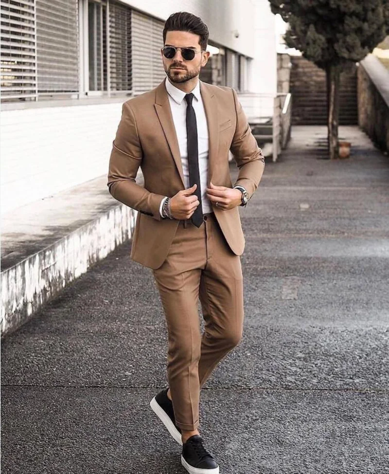 Costume blazer pour homme, veste pantalon, élégant, couleur kaki